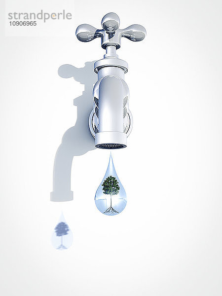 Tap with tree inside drop of water  3d rendering