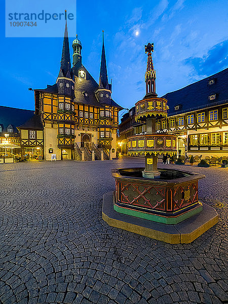 Germany  Saxony-Anhalt  Wernigerode  townhall and market place in the evening