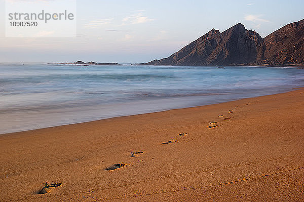 Portugal  Algarve  Atlantic Coast  Bordeira  beach with footmarks