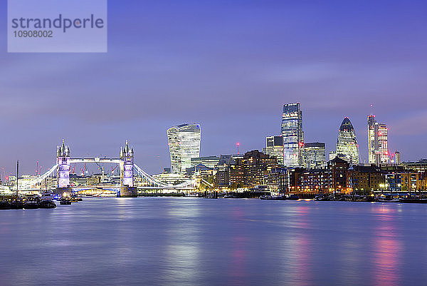 UK  London  skyline with River Thames at blue hour