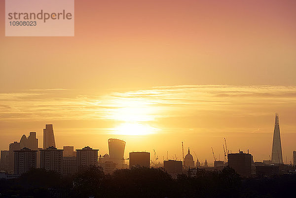 UK  London  skyline with St Paul's Cathedral and The Shard in backlight