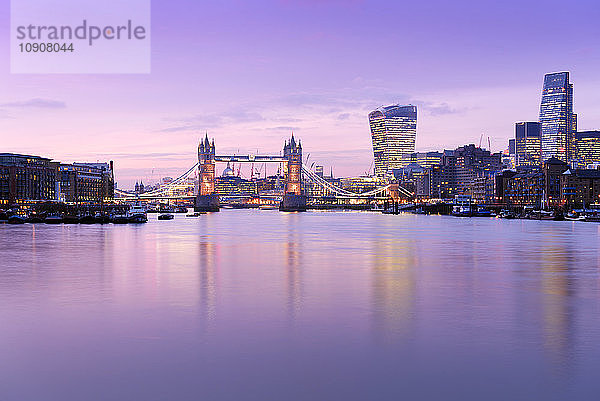 UK  London  skyline with River Thames and Tower Bridge at dusk