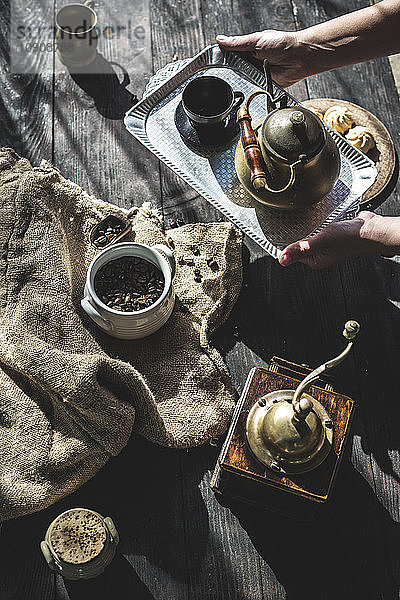 Serving coffee with vintage coffee set