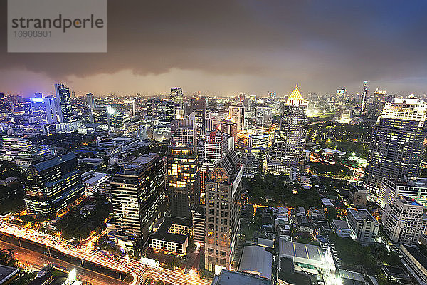 Thailand  Bangkok  cityscape at night as seen from roof terrace of Banyan Tree Hotel