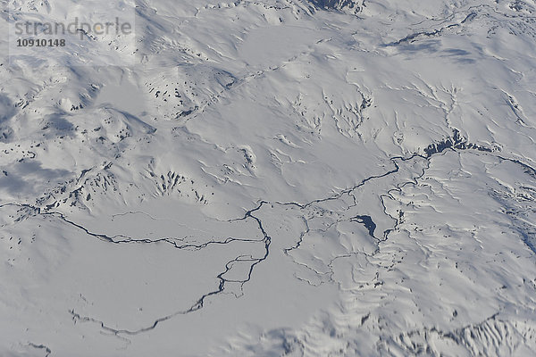 Island  Luftbild  Fluss und Schnee  Landschaft