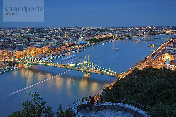 Ungarn  Budapest  Donau und Freiheitsbrücke am Abend