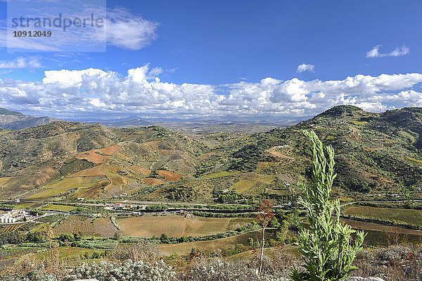 Italien  Sizilien  Segesta  Blick vom Amphitheater auf die hügelige Landschaft