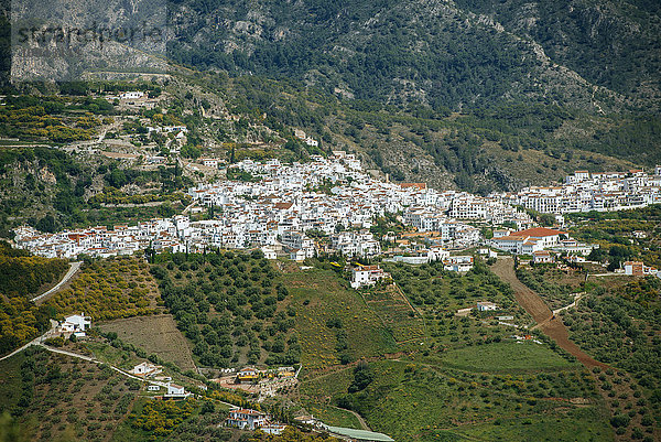 Spanien  Andalusien  Provinz Malaga  Frigiliana  Landschaft von Frigiliana  weiße Stadt an der Costa del Sol