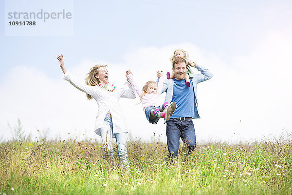 Sorgenfreie Familie auf der Wiese