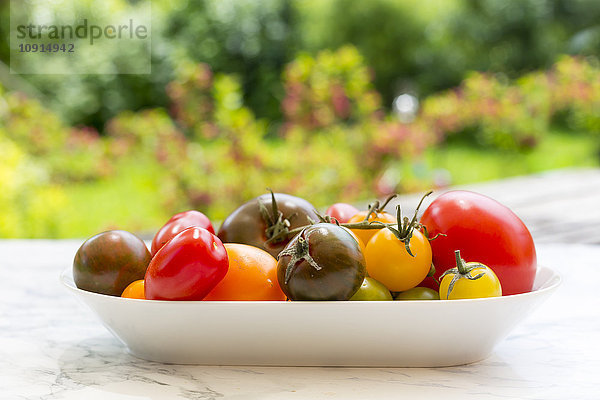 Teller mit verschiedenen Tomaten