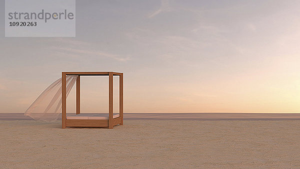 Himmelbett am ruhigen Strand  3D-Rendering