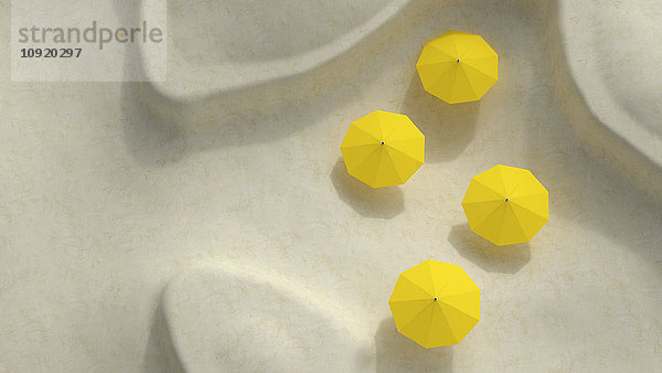Vier gelbe Sonnenschirme auf der Stranddüne  3D Rendering