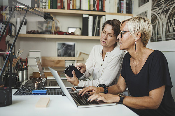 Industriedesignerinnen diskutieren über Solarprodukt im Home Office