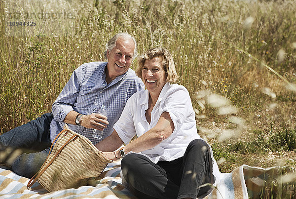 Porträt eines glücklichen Paares beim Picknick auf der Wiese