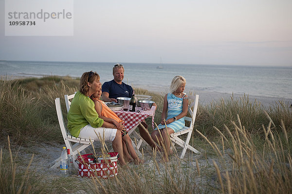 Familie beim Picknick am Meer  Schweden.