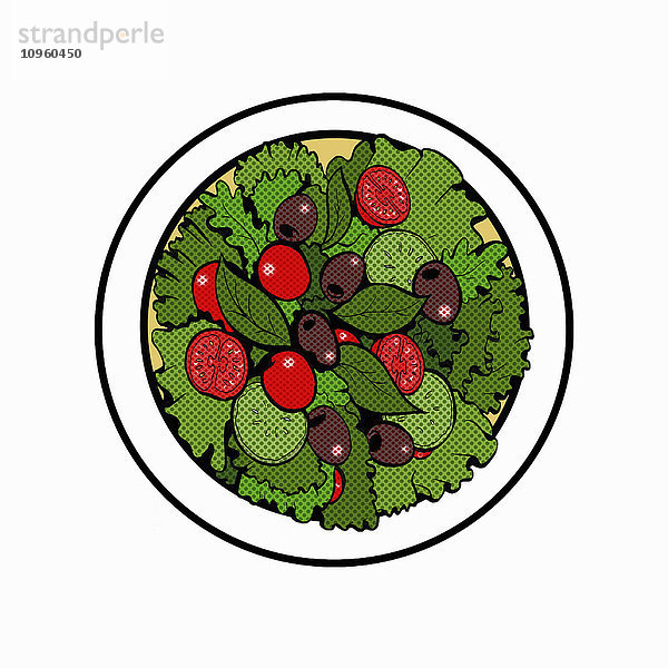 Draufsicht eines Tellers mit einem grünen Salat