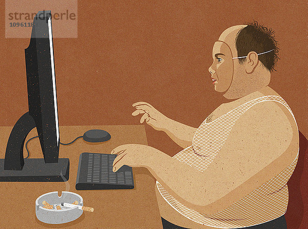 Übergewichtiger ungepflegter Mann mit Maske gibt sich als Teenagerin im Internet aus