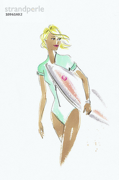 Junge Frau trägt ein Surfbrett