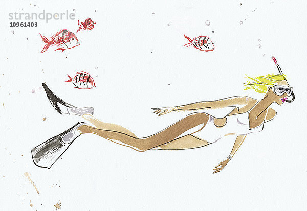 Junge Frau schnorchelt unter Wasser