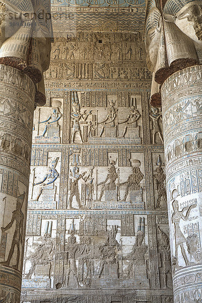 Hathor-gekrönte Säulen  Hypostyle Hall  Tempel der Hathor; Dendera  Ägypten '