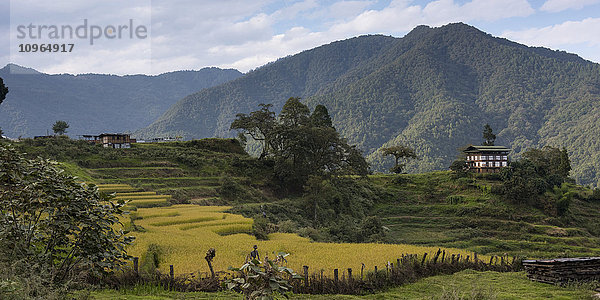 Ländliche Landschaft in einem Tal; Thimphu  Bhutan'.