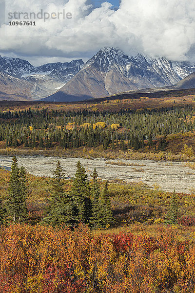 Herbstliche Landschaft entlang des Haines Highway in der Nähe von Nadahini Creek und Mt. Kelsall  Yukon Territory  Kanada