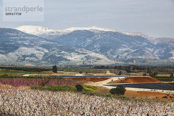 Bunte Landschaft mit schneebedeckten Bergen in der Ferne; Israel'.