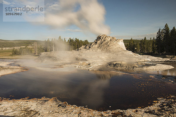 Dampf steigt aus dem Steamboat-Geysir im Yellowstone-Nationalpark auf; Wyoming  Vereinigte Staaten von Amerika'.