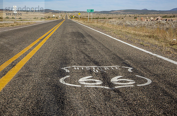 Logo der Route 66 auf dem Highway; Arizona  Vereinigte Staaten von Amerika'.