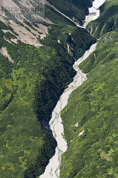 Luftaufnahme des Mount Douglas und der umliegenden Bergspitzen und Gletscher  Katmai Naional Park; Südwest-Alaska  Vereinigte Staaten von Amerika'.