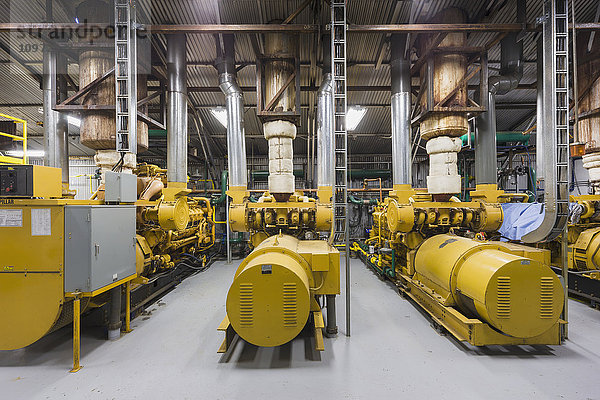 Gelbe Dieselgeneratoren in einem Elektrizitätswerk  Prudhoe Bay  arktisches Alaska  USA  Sommer