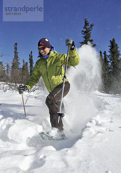 Mann beim Schneeschuhwandern  Inneres Alaska nördlich von Fairbanks  Winter