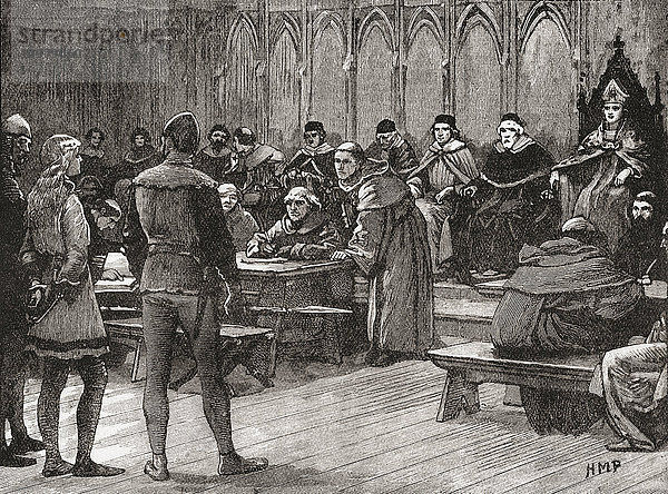 Der Prozess von Jeanne d'Arc im Jahr 1431. Jeanne d'Arc  ca. 1412-1431  auch bekannt als die Jungfrau von Orléans. Gilt als Heldin Frankreichs und als römisch-katholische Heilige. Aus Cassell's History of England  veröffentlicht ca. 1901