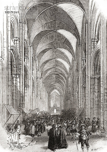 Das Innere der alten St. Pauls-Kathedrale in London  England  vor ihrer Zerstörung durch den Großen Brand von 1666. Aus der Jahrhundertausgabe von Cassell's History of England  veröffentlicht 1901.