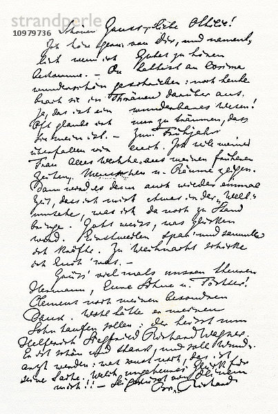 Handschriftliche Probe aus einem Brief von Richard Wagner. Wilhelm Richard Wagner  1813 - 1883. Deutscher Komponist. Aus Richard Wagner und Bayreuth  veröffentlicht 1931.