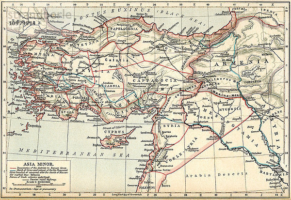 Karte von Kleinasien unter den Griechen und Römern. Aus Historischer Atlas  veröffentlicht 1923.