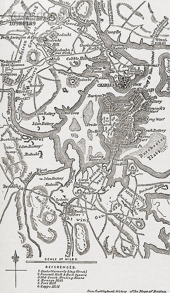 Karte von Boston und seiner Umgebung in den Jahren 1775-1776. Aus The History of Our Country  veröffentlicht 1900.