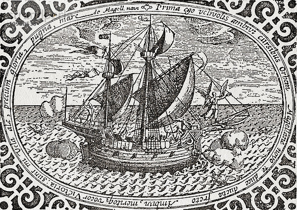 Das Schiff von Ferdinand Magellan  die Nao Victoria  die an der Weltumsegelung von 1519 teilnahm. Aus The Romance of the Merchant Ship  veröffentlicht 1931.