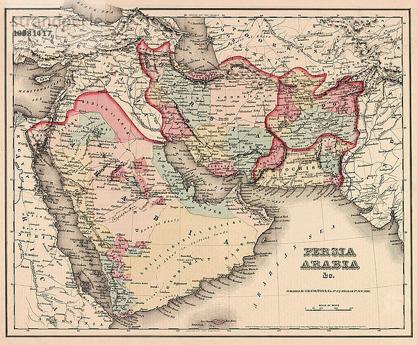 Der Nahe Osten in der Mitte des 19. Jahrhunderts. Persien  Arabien usw.  wie es um 1850 aussah. Aus Colton's General Atlas  Ausgabe von 1857.