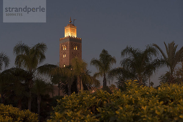Koutoubia-Moschee bei Nacht beleuchtet  Marrakesch  Marokko
