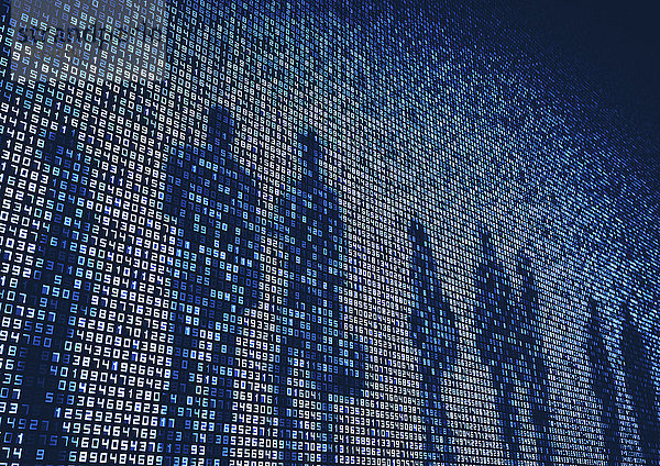 Schatten von Menschen auf Zahlen auf riesiger digitaler Displaywand