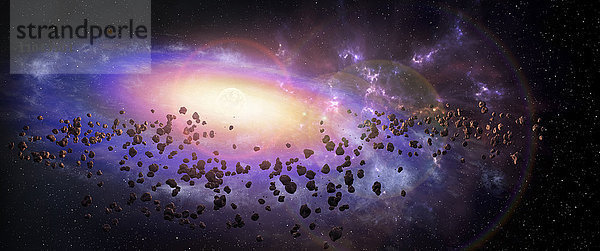Galaxie und Trümmer im Weltraum