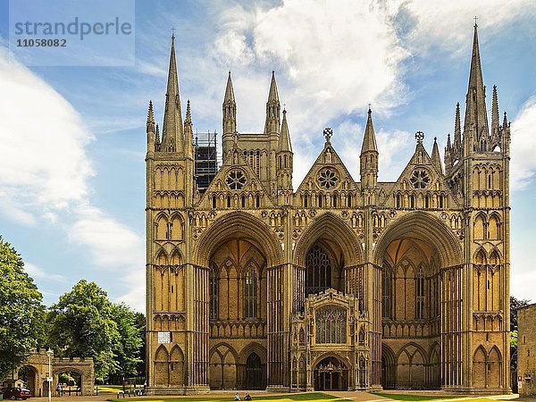 Westfassade der Kathedrale von Peterborough  Cambridgeshire  England  Vereinigtes Königreich