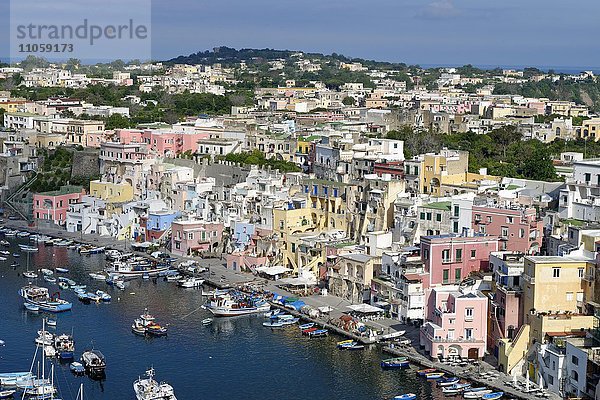 Marina di Corricella  Ausblick von Terra Murata  Insel Procida  Phlegräische Inseln  Golf von Neapel  Kampanien  Italien  Europa