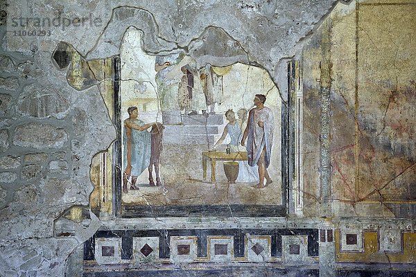 Römische Wandmalerei  Fresko in einem Bürgerhaus  antike Stadt Pompeji  Kampanien  Italien  Europa