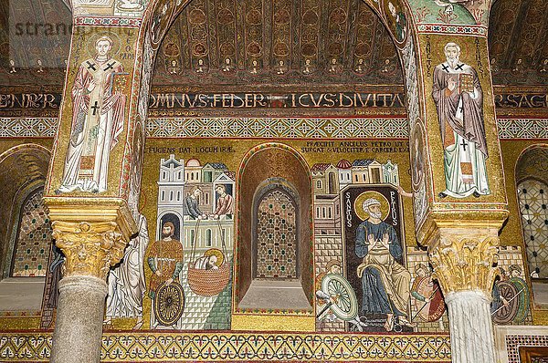 Byzantinisches Mosaik  rechtes Seitenschiff  Cappella Palatina  Palastkapelle des Palazzo Reale auch Palazzo dei Normanni oder Normannenpalast  Palermo  Sizilien  Italien  Europa