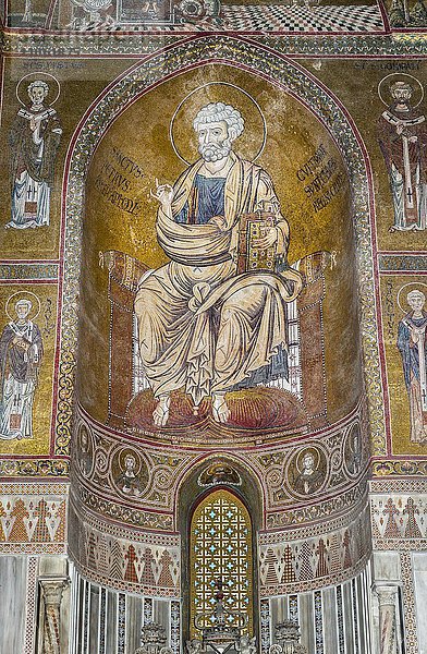 Byzantinische Mosaiken  Apostel Petrus  Apsis rechtes Seitenschiff  Dom von Monreale oder Kathedrale Santa Maria Nuova  Monreale  Provinz Palermo  Sizilien  Italien  Europa