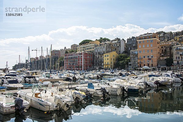Alter Hafen mit Motorbooten  Vieux port  Port de Plaisance  Bastia  Département Haute-Corse  Nordküste  Korsika  Frankreich  Europa