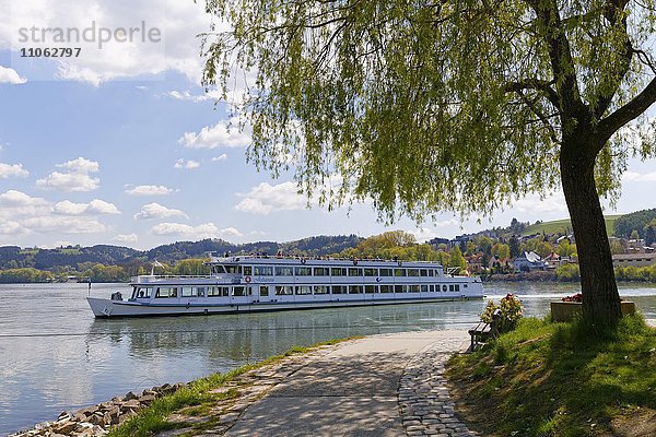 Ausflugsschiff  Mündung von Inn in die Donau  Passau  Niederbayern  Bayern  Deutschland  Europa