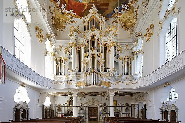 Orgelempore in Klosterkirche  Kloster Roggenburg  Roggenburg  Schwaben  Bayern  Deutschland  Europa